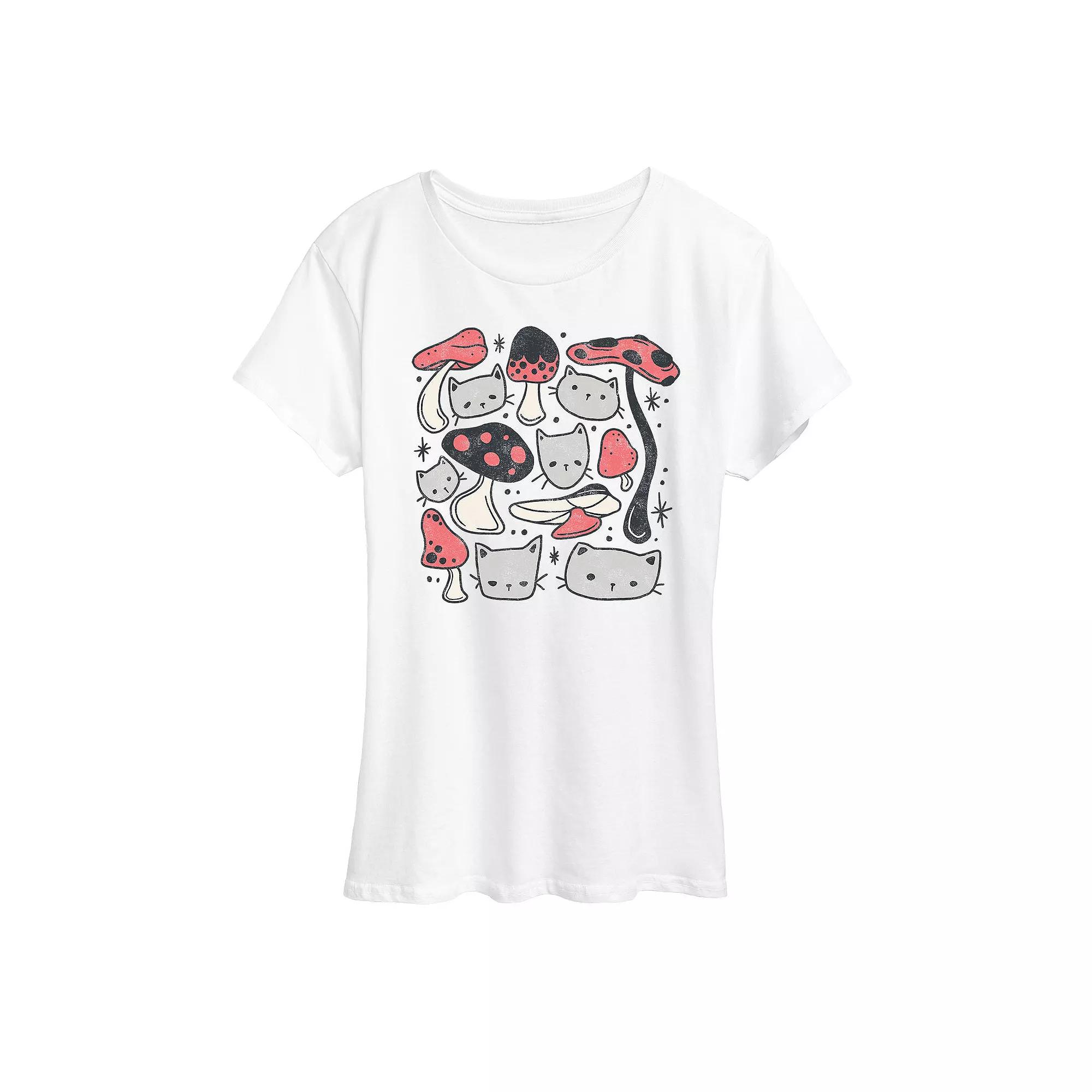 Women's Cat Mushroom Grid Graphic Tee, Girl's,  Product Image