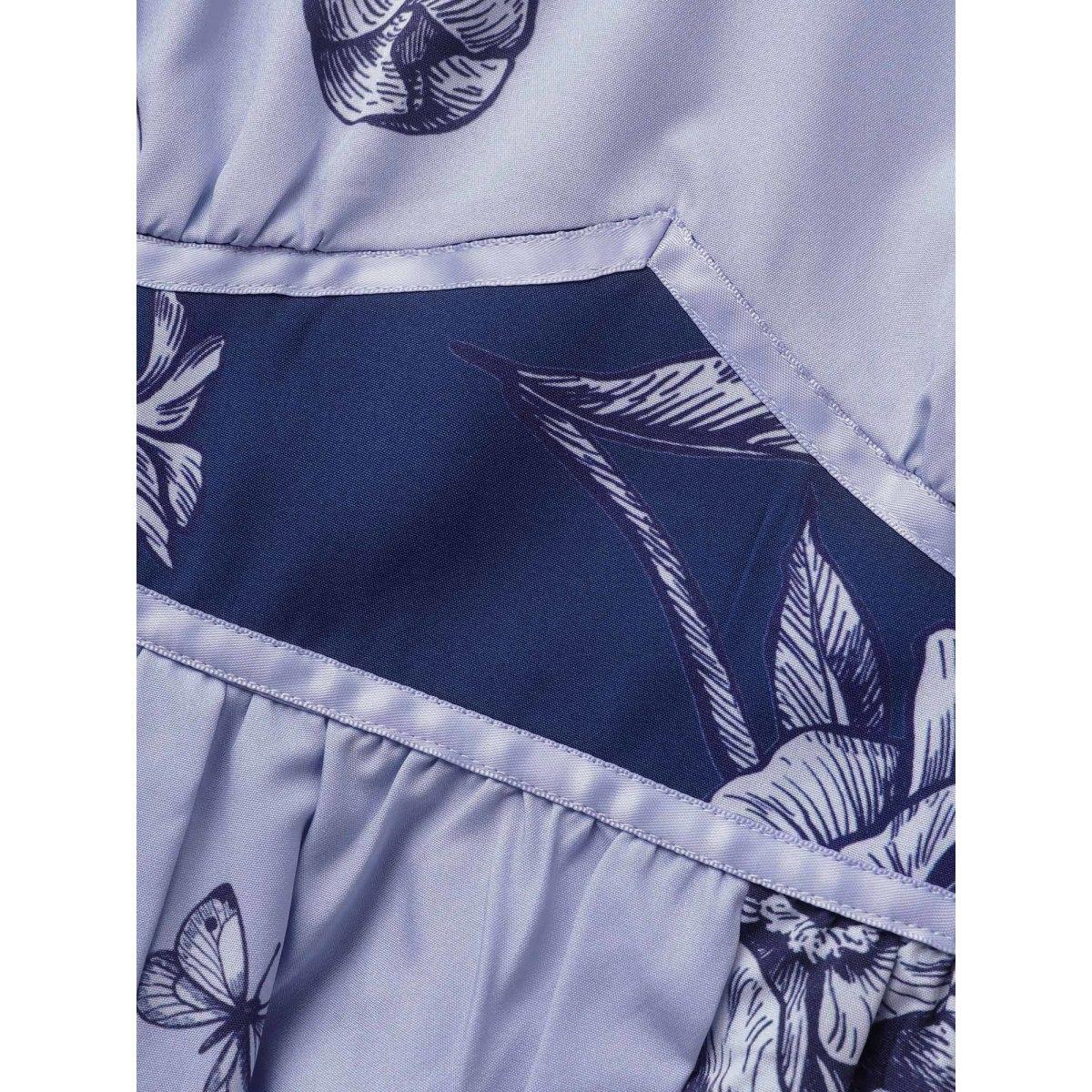 Plus Size Boho Print Heart Neckline Ruffle Sleeve Maxi Dress Mediumblue Women Romantic Woven ribbon&lace trim Square Neck Short sleeve Curvy BloomChic 28/5X Product Image