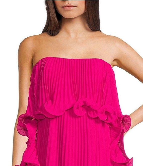 Belle by Badgley Mischka Lindsay Strapless Pleated Ruffle Shift Dress Product Image