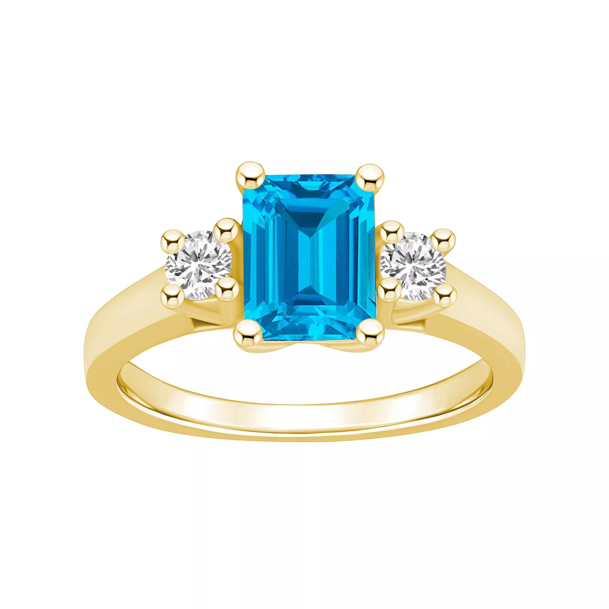 Alyson Layne 14k Gold Emerald Cut Blue Topaz & 1/4 Carat T.W. Diamond Ring, Womens Product Image