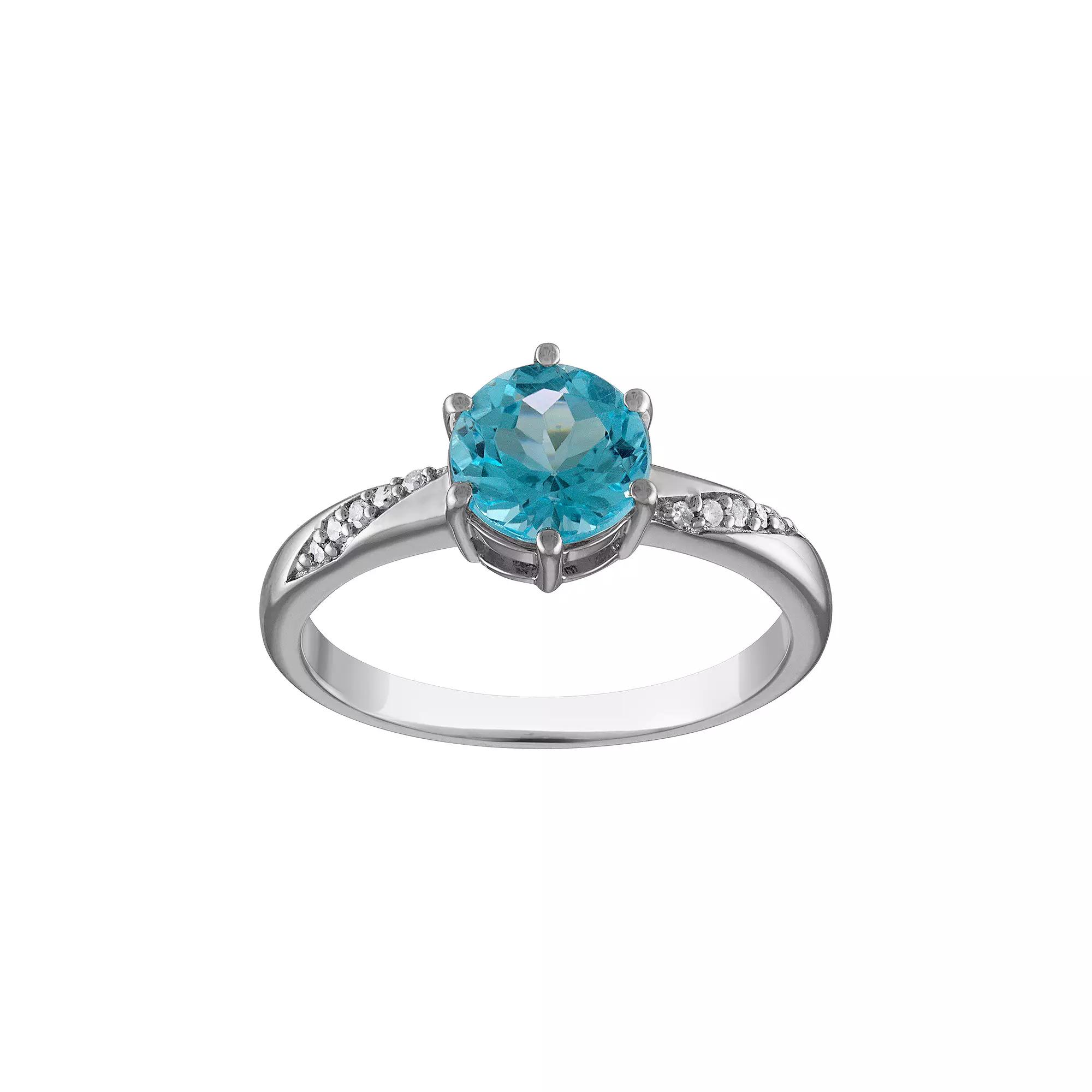 Tiara Sterling Silver Swiss Blue Topaz & Diamond Accent Ring, Womens Product Image