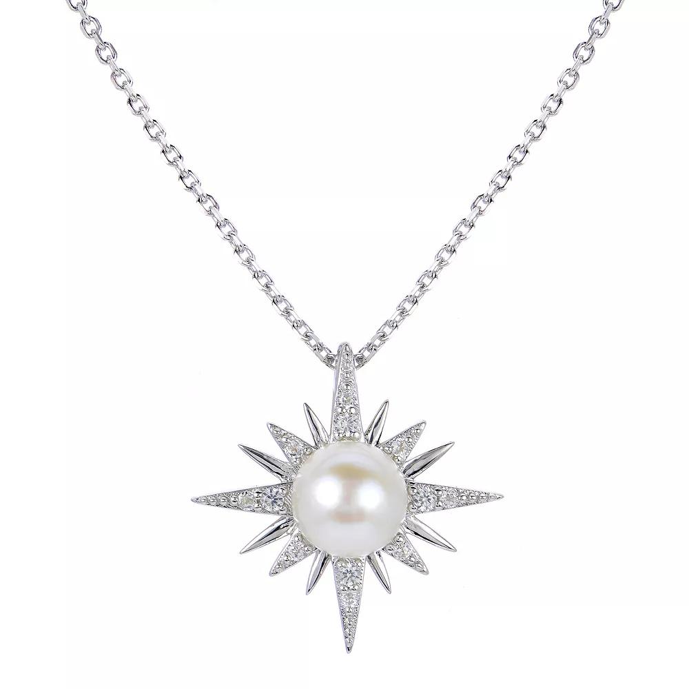 PearLustre by Imperial Sterling Silver Freshwater Cultured Pearl & Lab-Created White Sapphire Celestial Pendant Necklace, Women's, Size: 18" Product Image