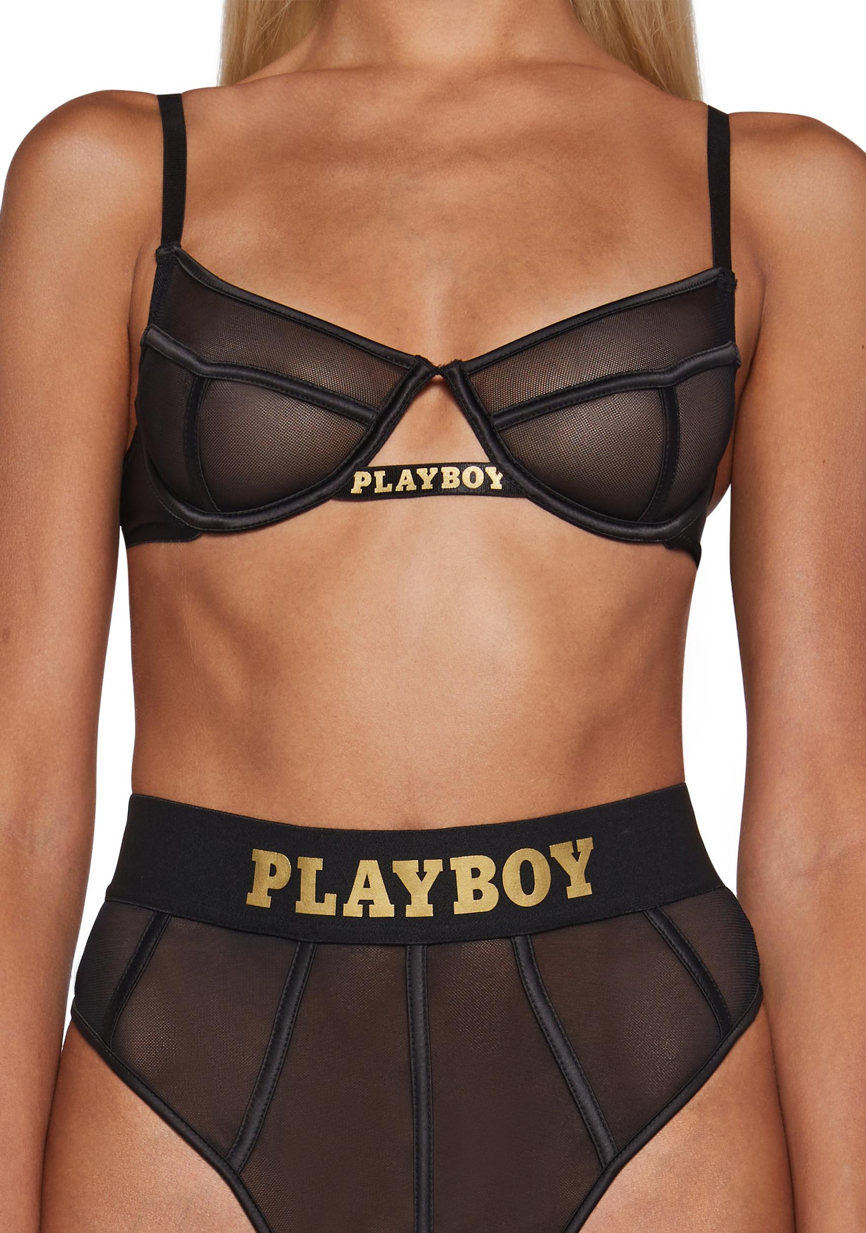 Womens Sexy Bra And Thong Playboy Cage 2-Piece Set - Black Product Image