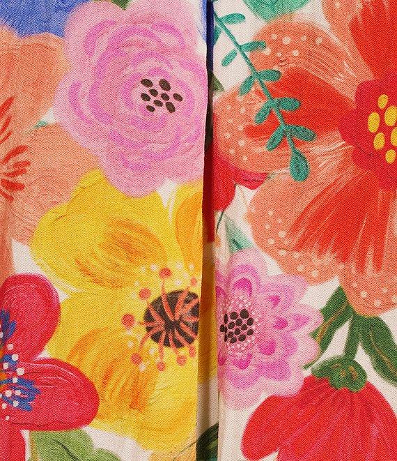 John Mark Petite Size Floral Point Collar 3/4 Cinched Tie Sleeve Top Product Image