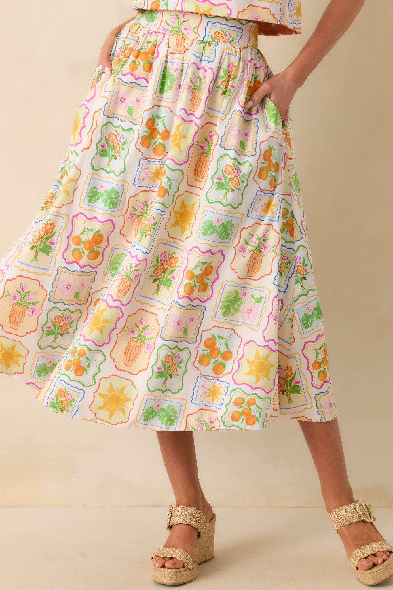 Prosperina Maddie Multi Print Cotton Reversible Midi Skirt Product Image