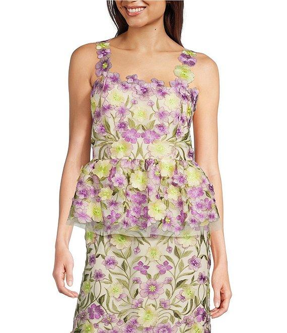 Muse by Marchesa Florian Floral Novelty Embroidered Strapless Neck Sleeveless Coordinating Peplum Top Product Image