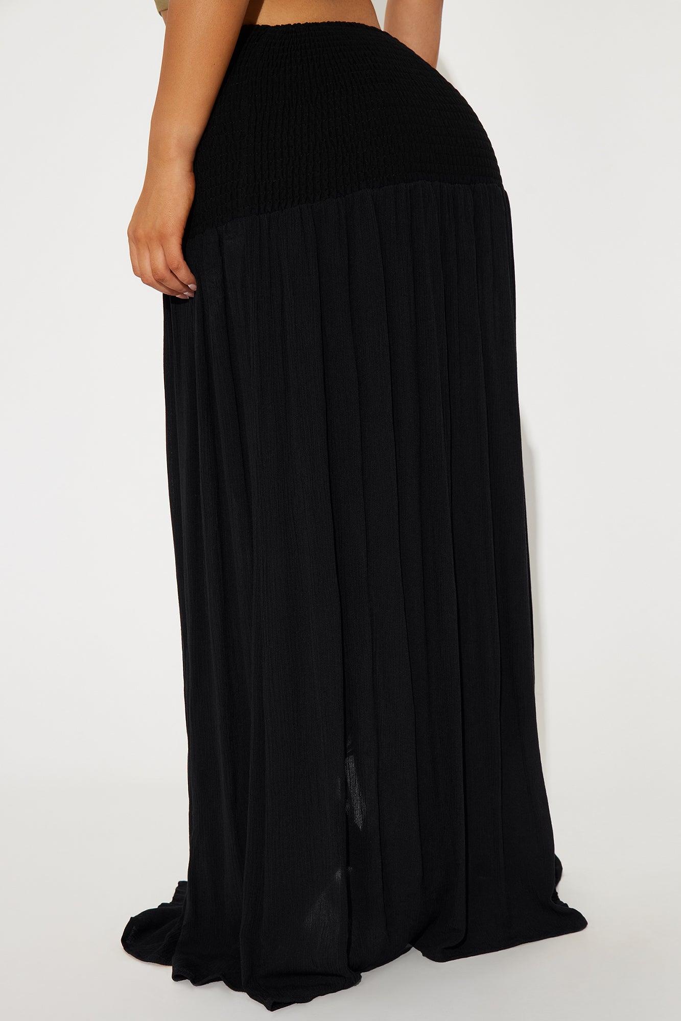 Breezy Paradise Linen Smocked Cover Up Skirt - Black Product Image