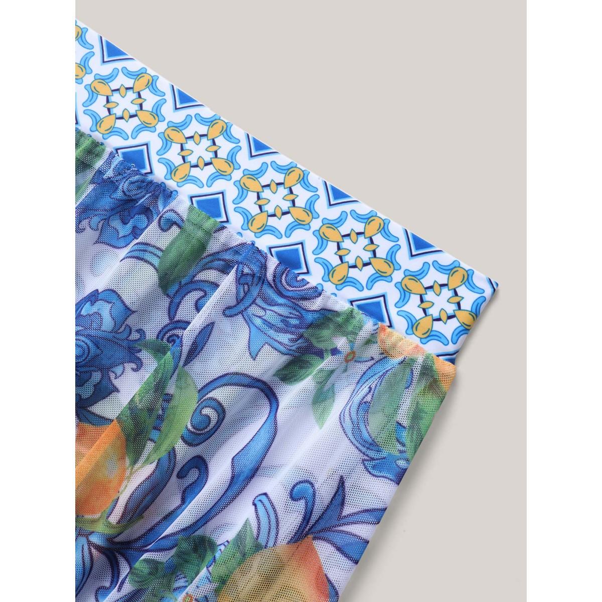 Plus Size Two-Piece Citrus Print Sarong Swimsuit Women's Swimwear Lemonyellow Resort Tie knot Curve Bathing Suits High stretch One Pieces BloomChic 22-24/3X Product Image