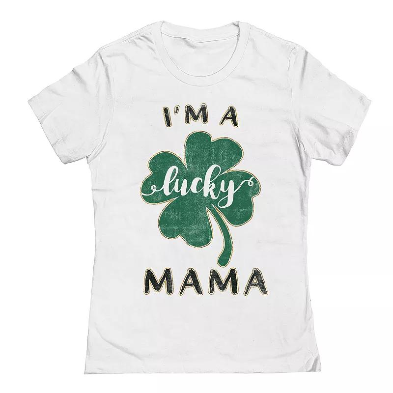 Women's Im A Lucky Mama St. Patrick's Day Graphic T-Shirt, Girl's, Size: Medium, White Product Image