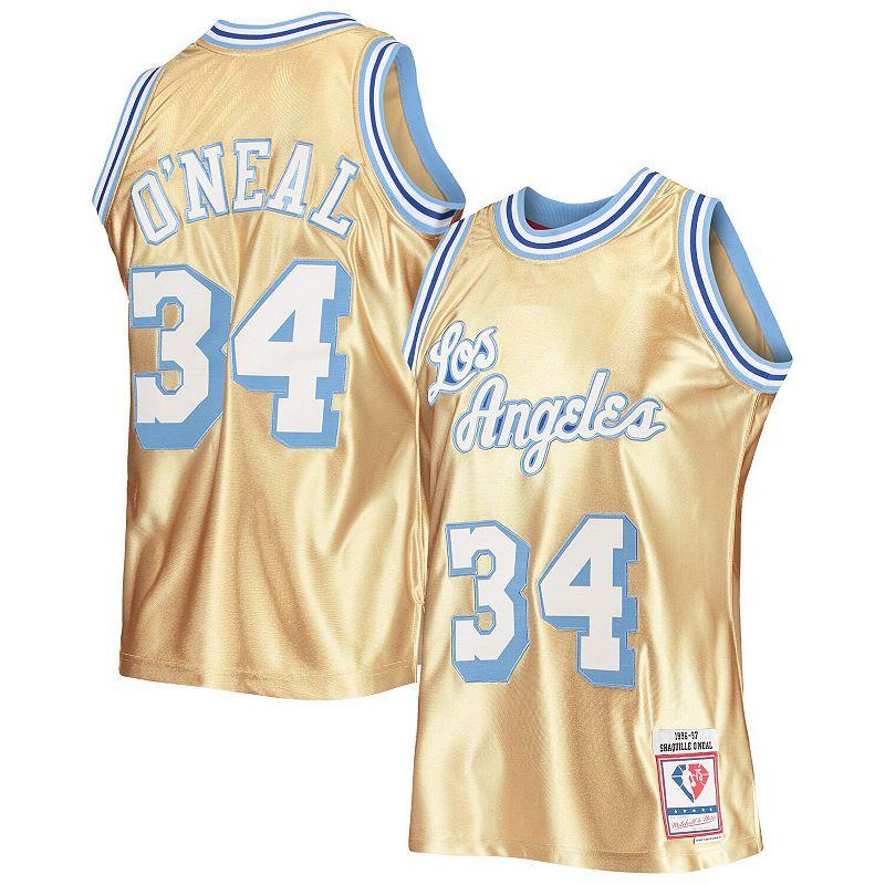 Men's Mitchell & Ness Shaquille O'Neal Gold Los Angeles Lakers 75th Anniversary 1996/97 Hardwood Classics Swingman Jersey, Size: Medium Product Image