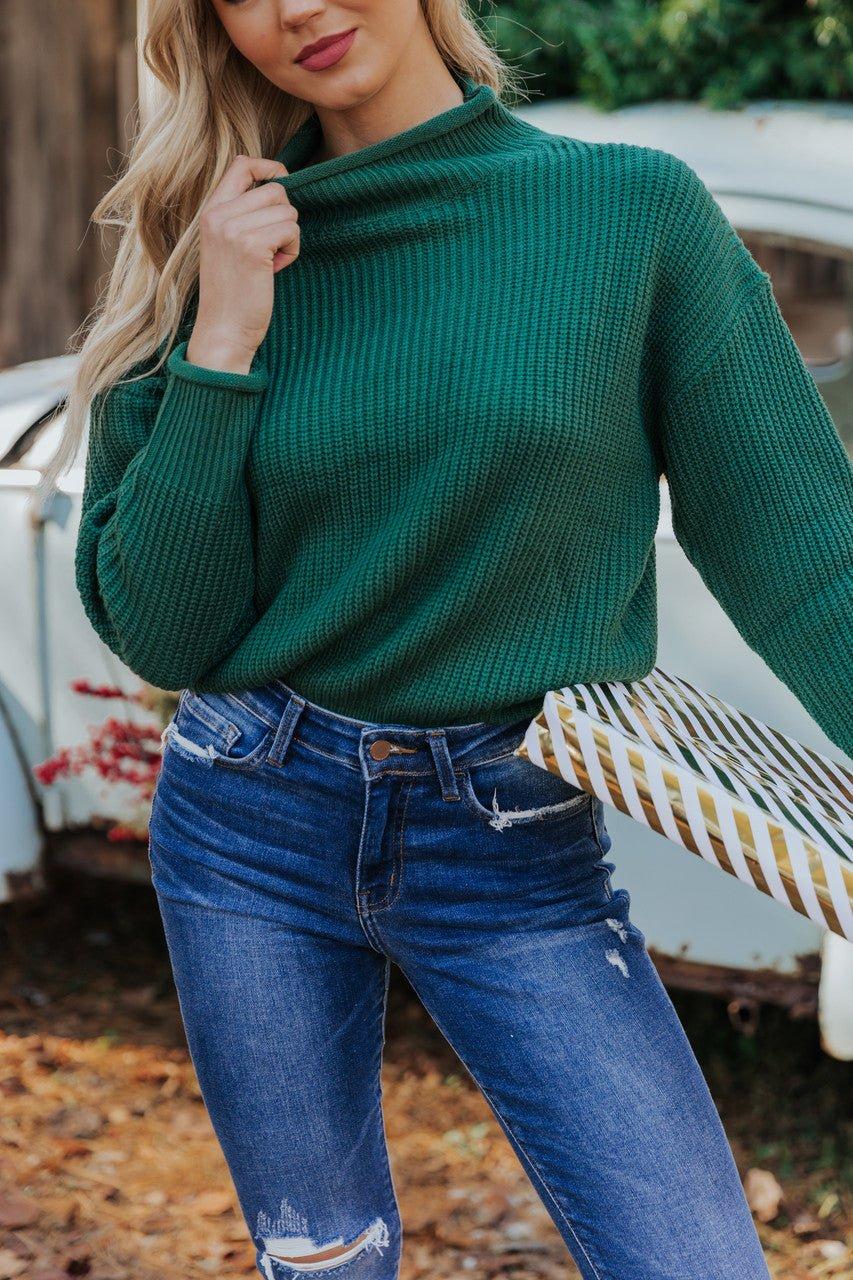 Winter Wonderland Green Mock Neck Sweater-FINAL SALE Female Product Image