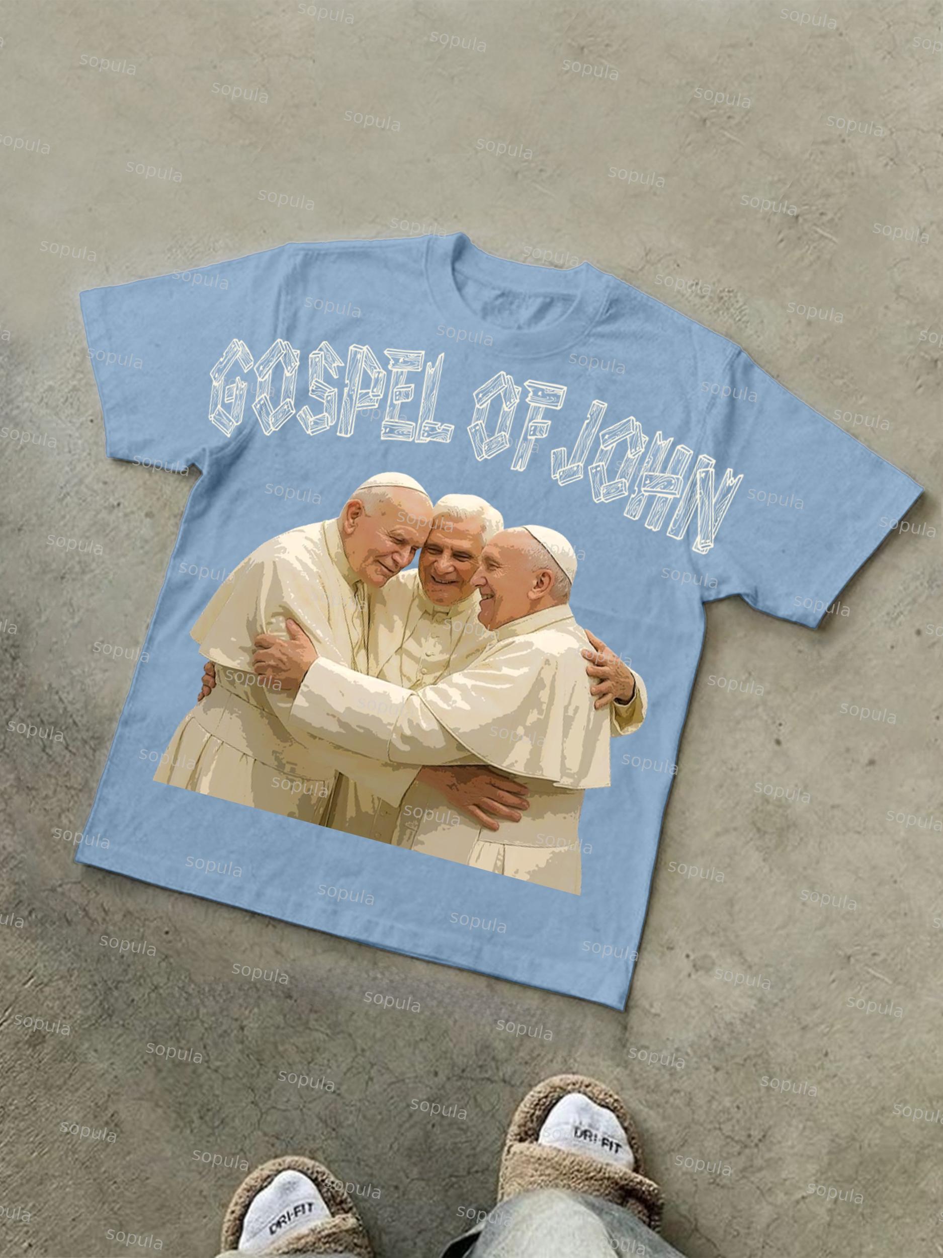 Three Popes Gospel Of John Vintage Graphic Cotton T-shirt Product Image