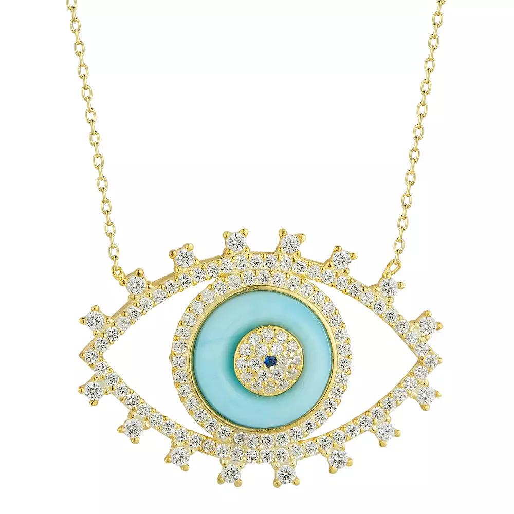 Sunkissed Sterling Open Cubic Zirconia Evil Eye Necklace, Women's, Gold Tone Product Image