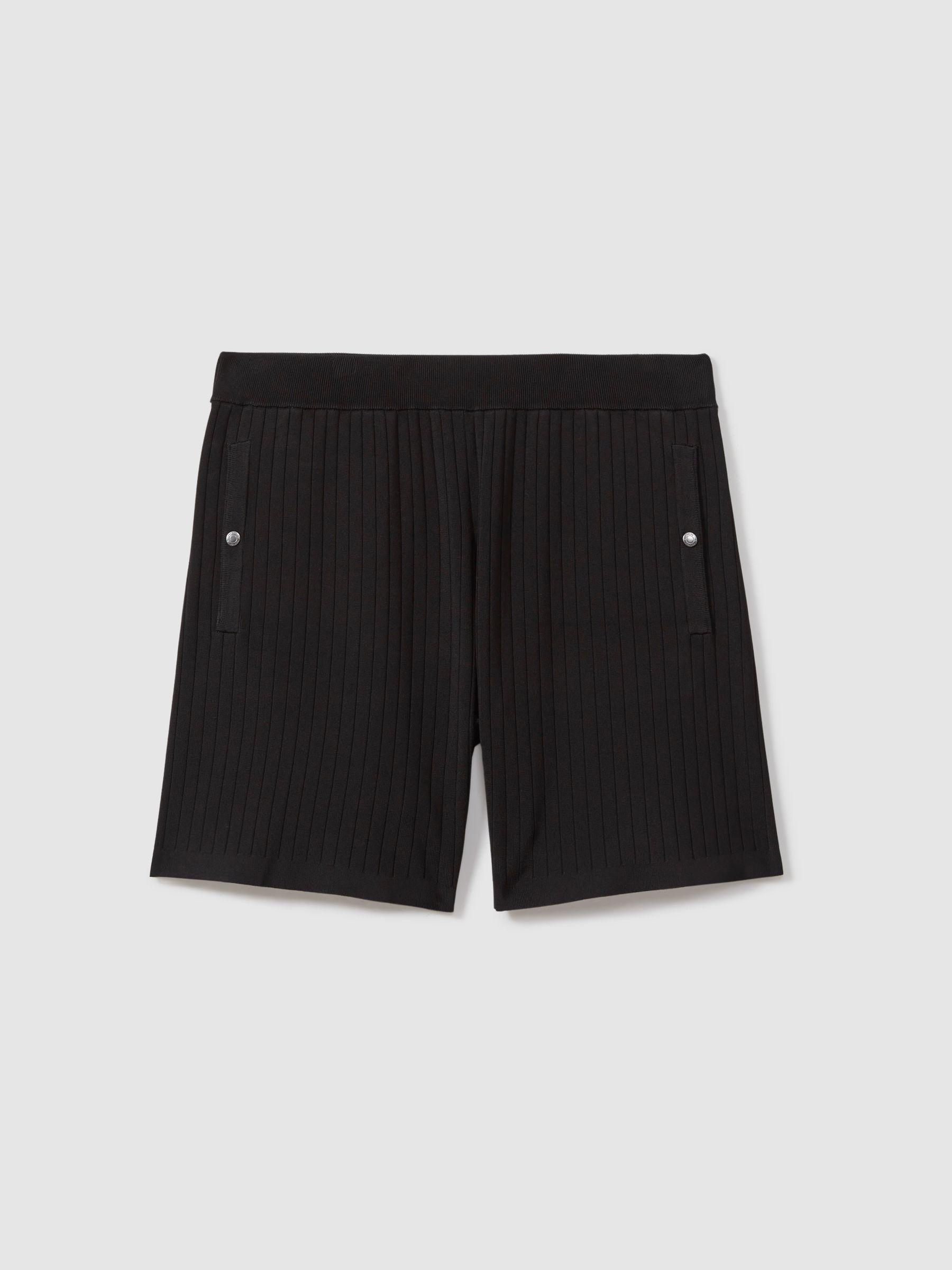 Ribbed Elasticated Waist Shorts in Black Product Image