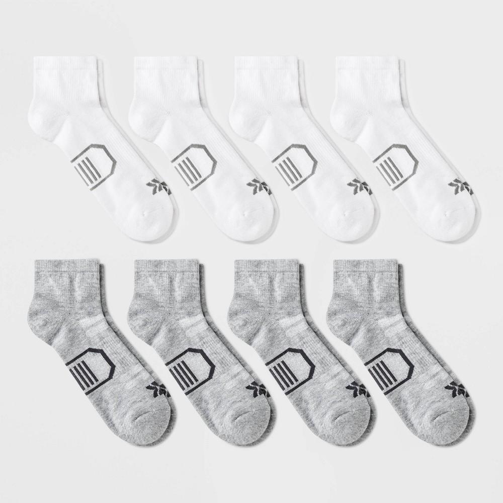 Men's Striped Cushioned Ankle Socks 8pk - All In Motion™ Gray/White 6-12: Knit Midweight, Cushioned Heel & Toe Product Image