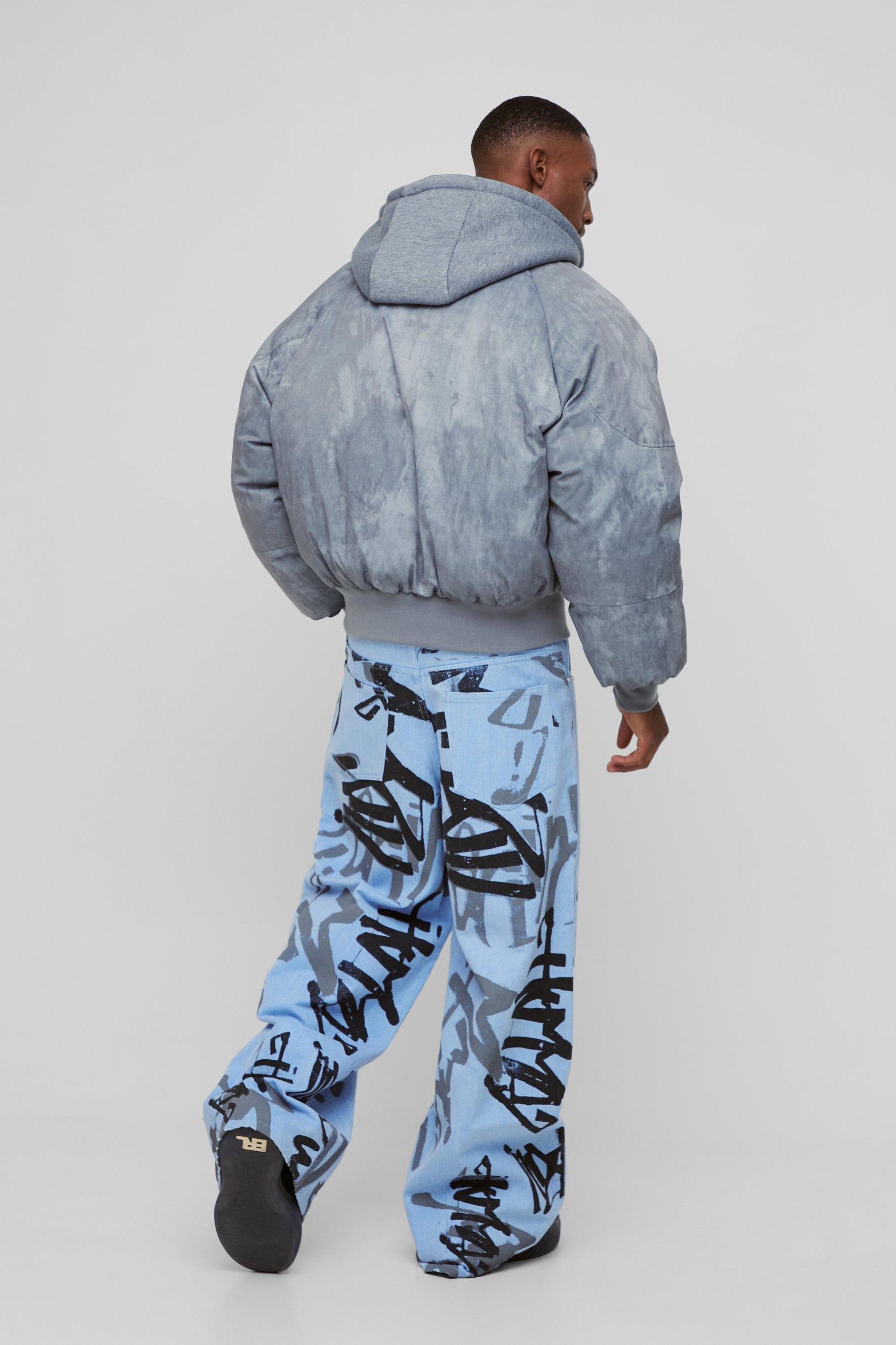 Super Baggy Graffiti Print Jeans | boohooMAN USA Product Image