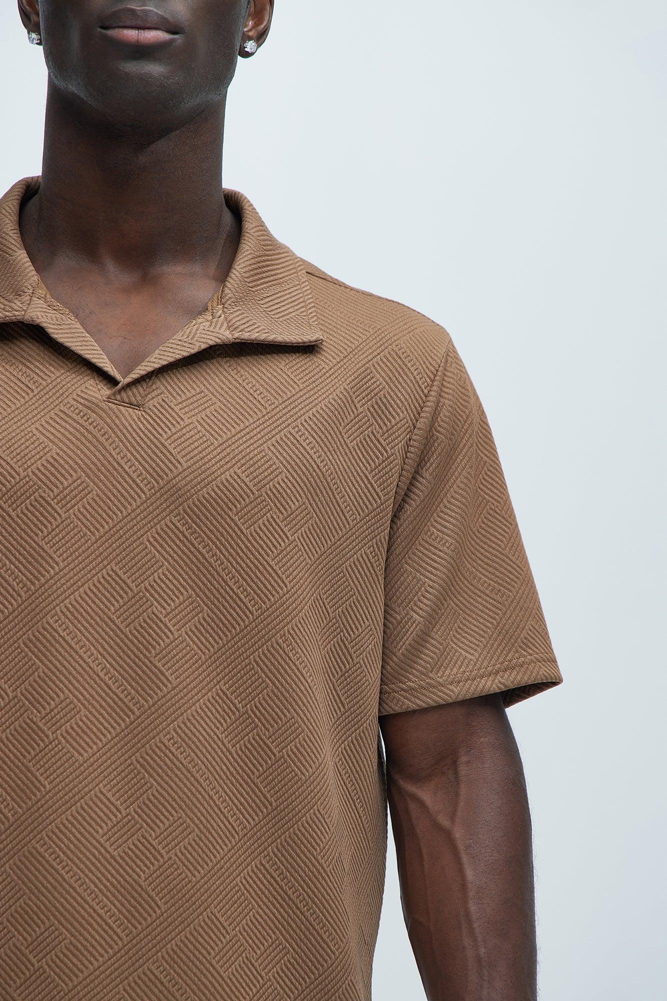 Easton Geo Textured Johnny Collar Polo - Brown Product Image