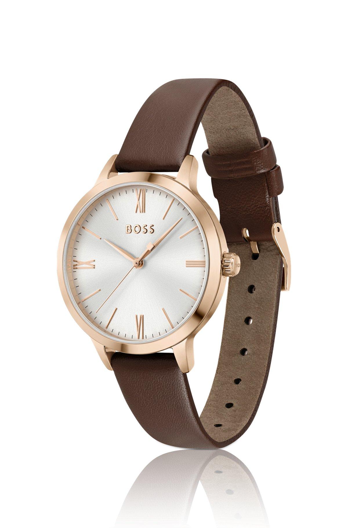 Leather-strap watch with silver-white dial Product Image