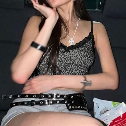 Leopard Print Lace Trim Cropped Cami Top Product Image