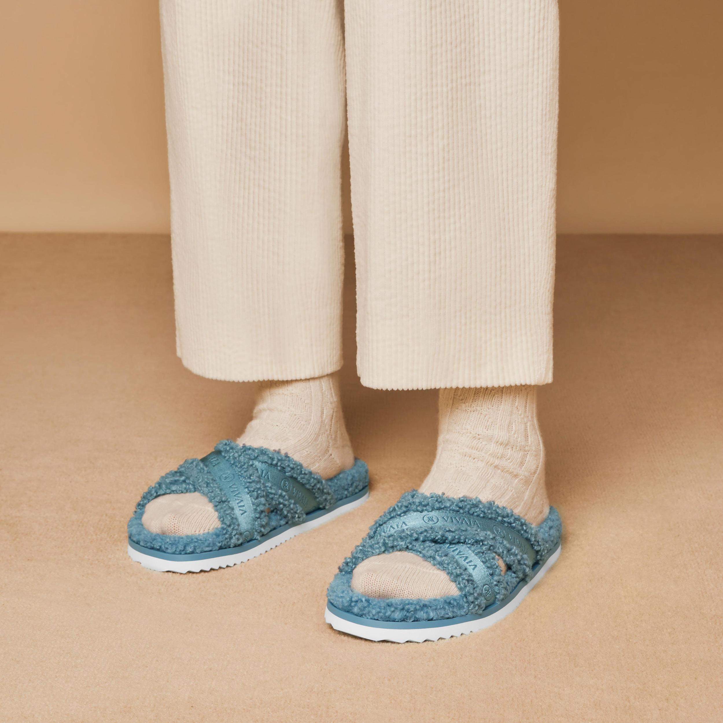 Furry Criss-Cross Strap Slippers (Hannah) Product Image