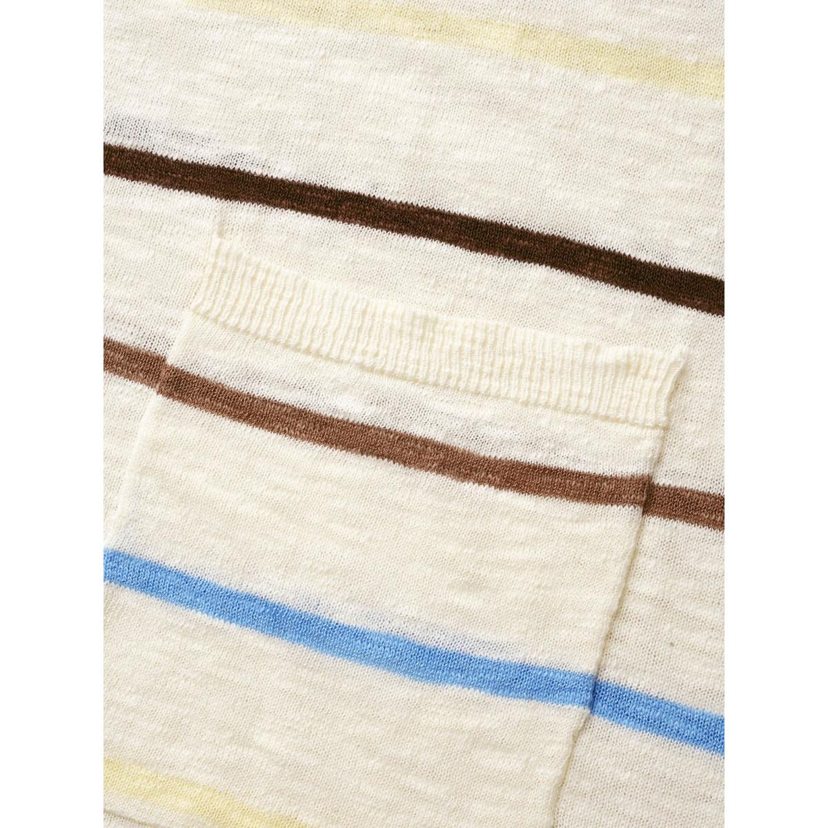 Plus Size Contrast Striped Pocket Open Front Cardigan Beige Women Casual Loose Three Quater Length Sleeve Everyday Cardigans BloomChic 14-16/1X Product Image