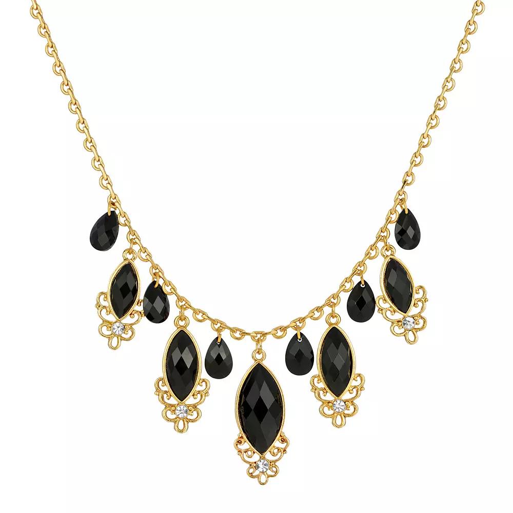 1928 Gold Tone Black Crystal Teardrop Necklace, Womens Product Image