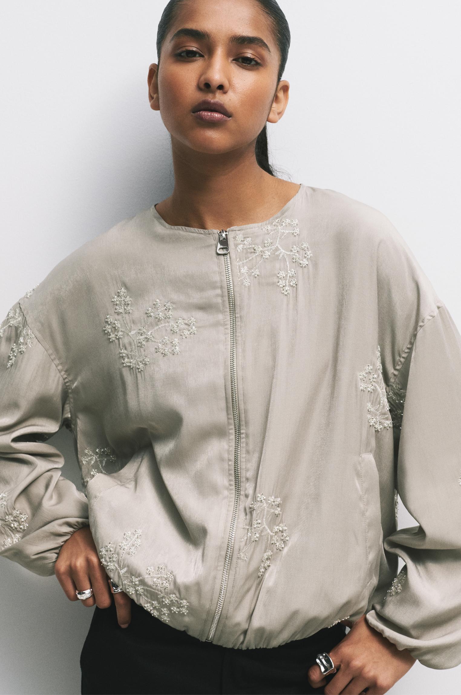 Bomber jacket with floral embroidery Product Image