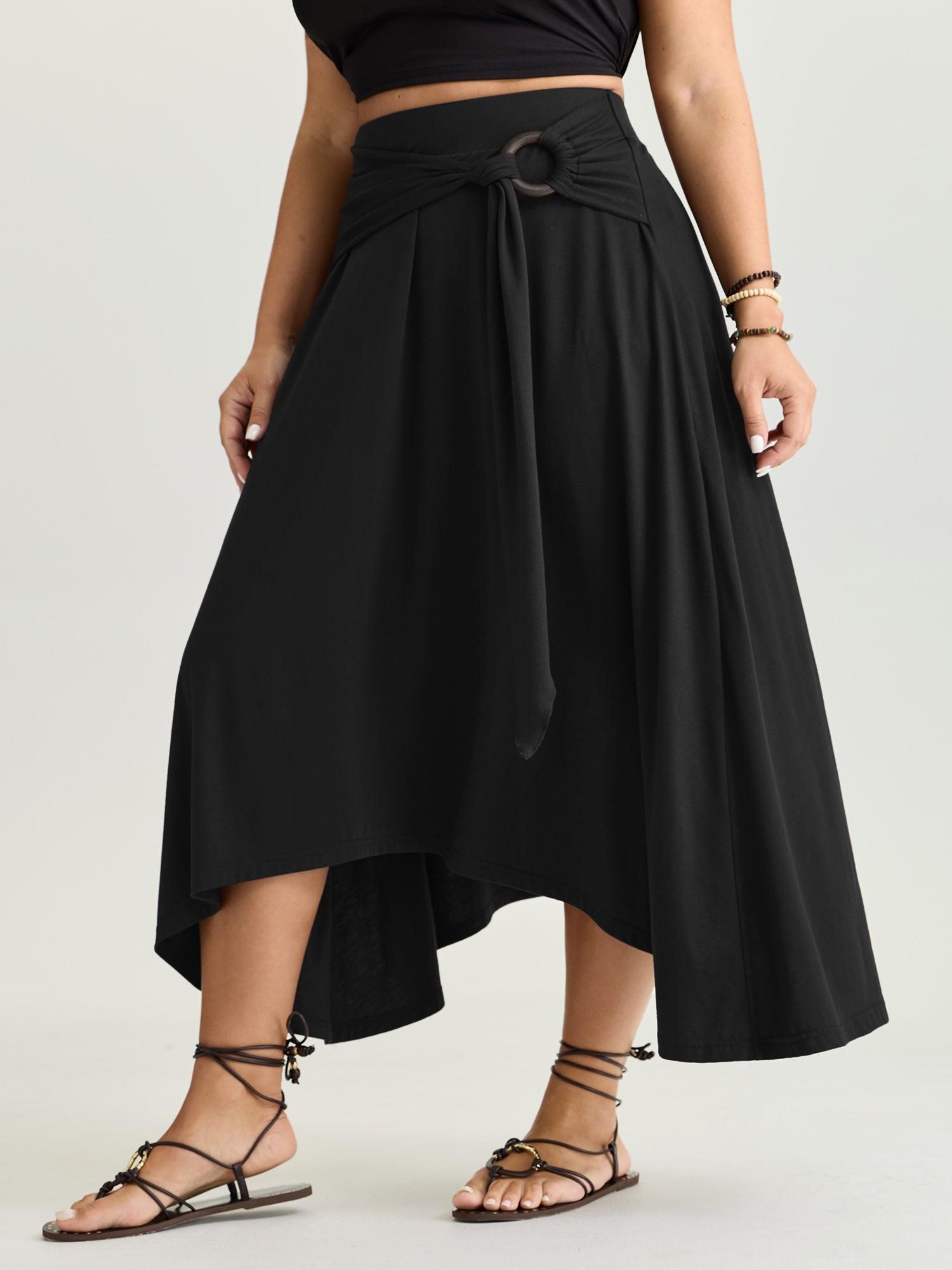 Supersoft Ring Detail Tie Asymmetrical Hem Midi Skirt Female Product Image