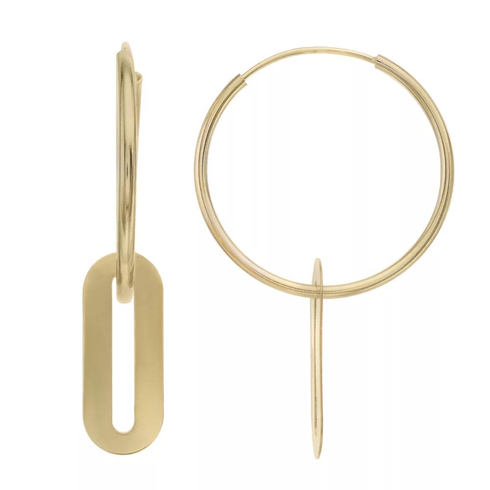 14k Gold Polished Paper Clip Hoop Earrings, Women's Product Image