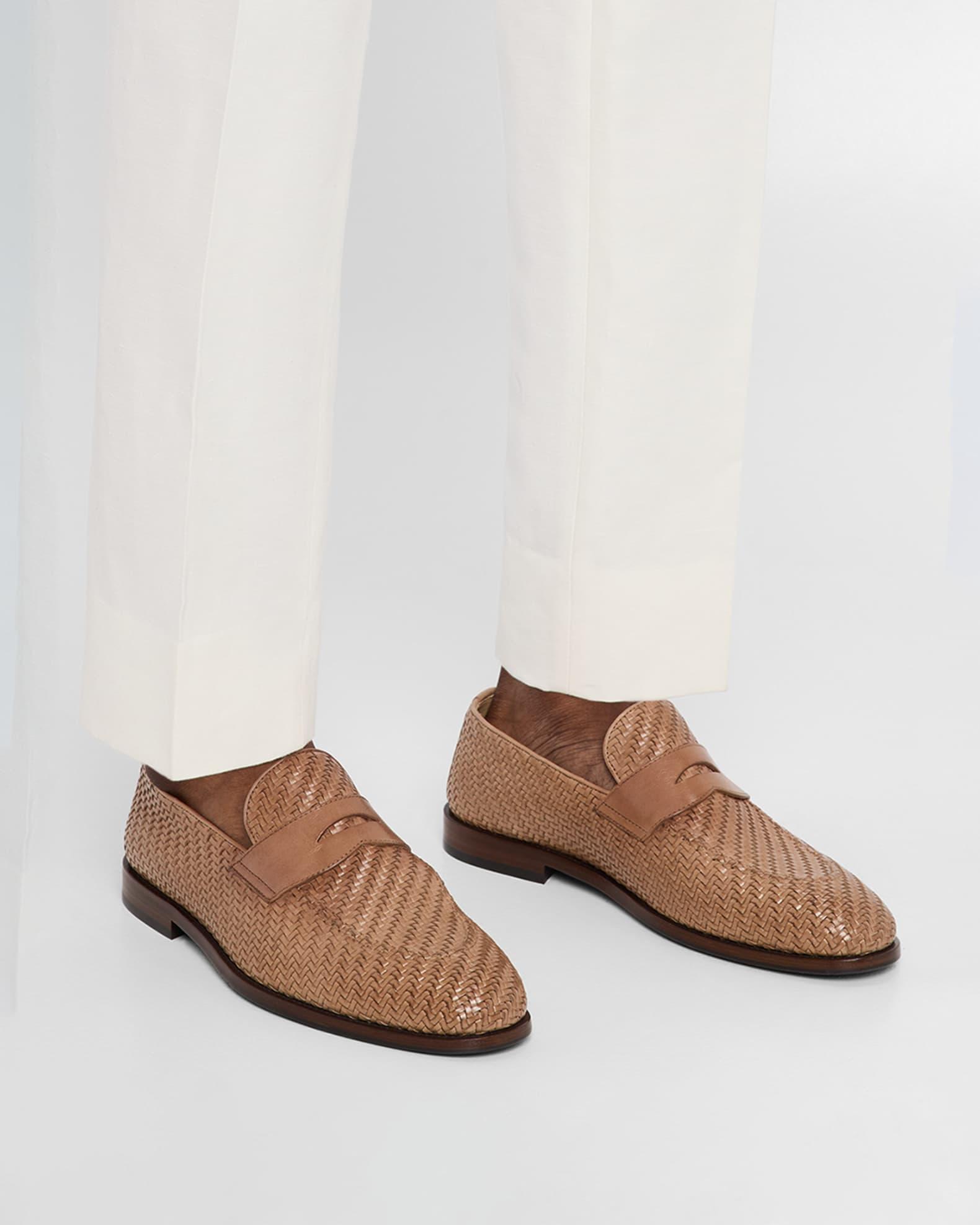 Men's Woven Leather Penny Loafers Product Image