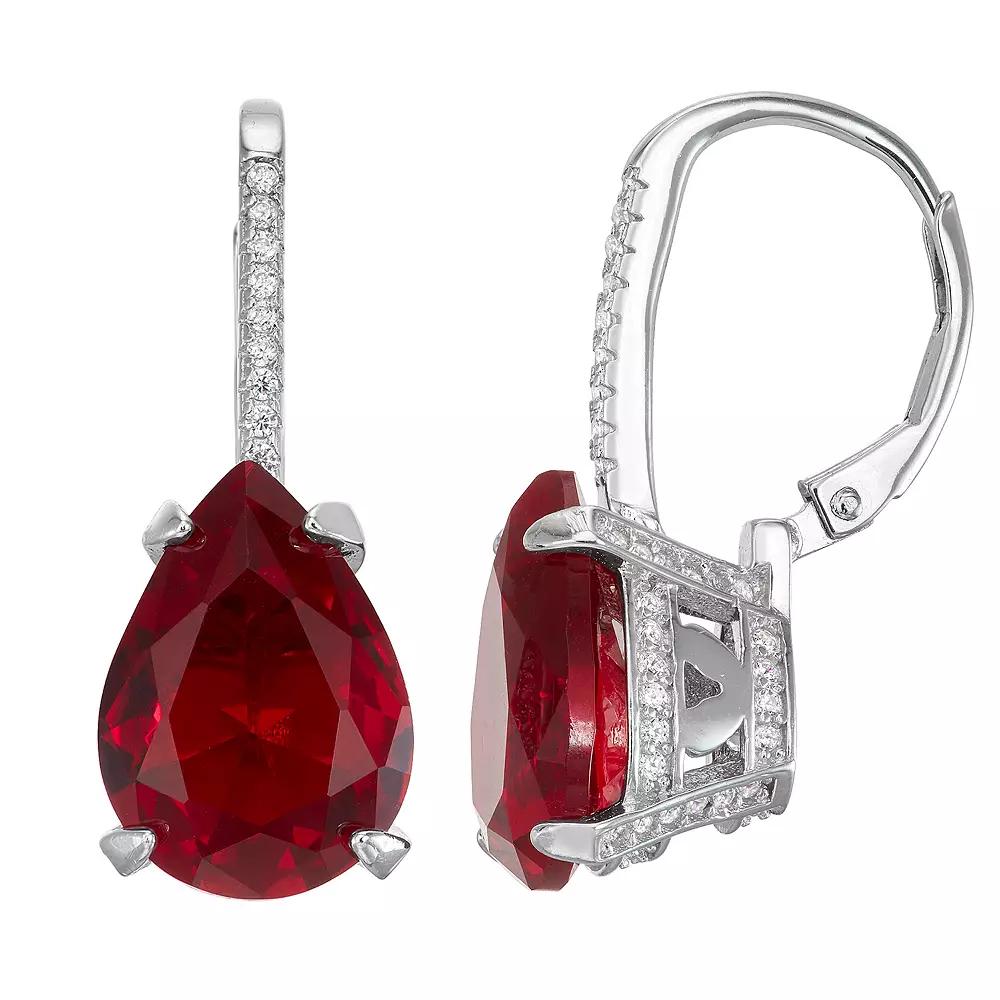 Designs by Gioelli Sterling Silver Simulated Gemstone Teardrop Leverback Earrings, Women's, Simulated Red Product Image