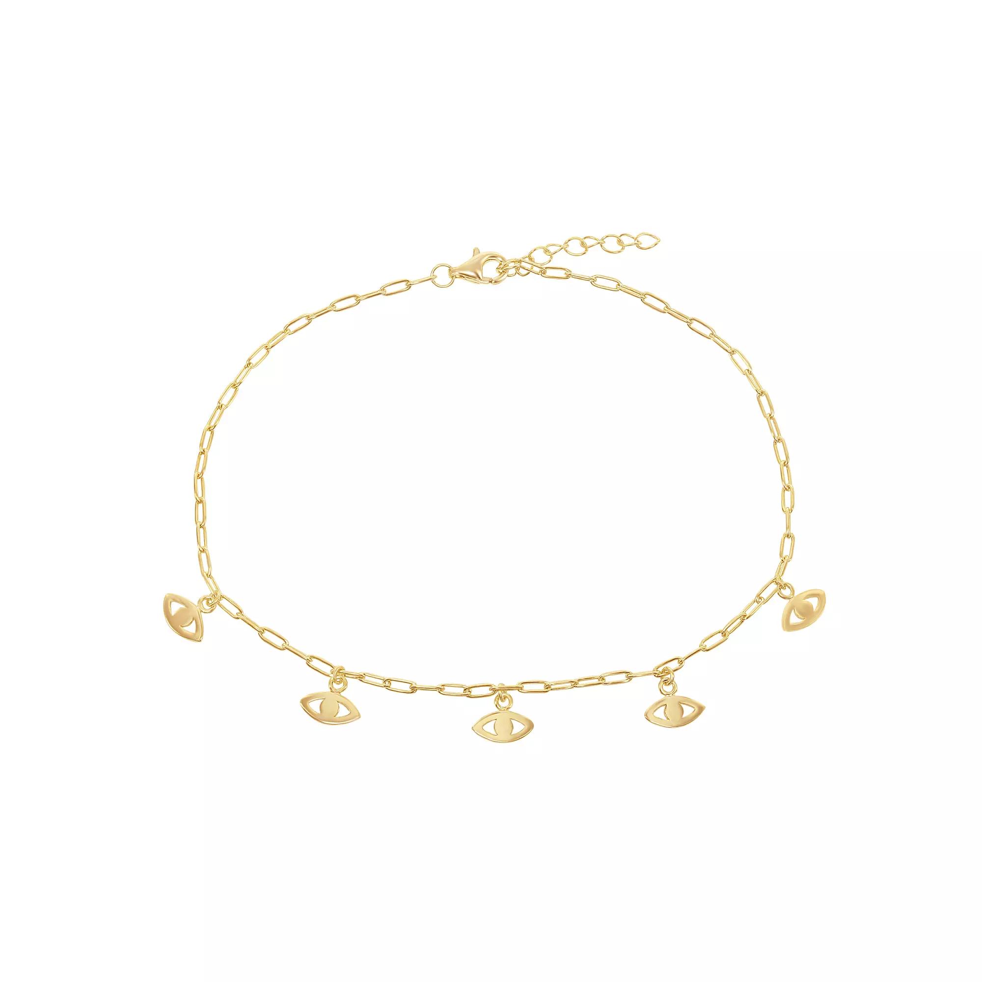 14k Gold Over Sterling Silver Charm Anklet, Women's, Size: 10", Evil Eye Product Image