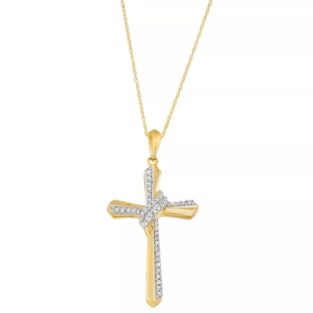 10k Gold 1/4 Carat T.W. Diamond Cross Pendant Necklace, Women's, Size: 18" Product Image