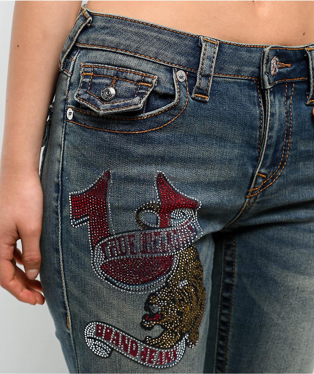 True Religion Becca Crystal Tattoo Dark Wash Mid Rise Bootcut Jeans Product Image
