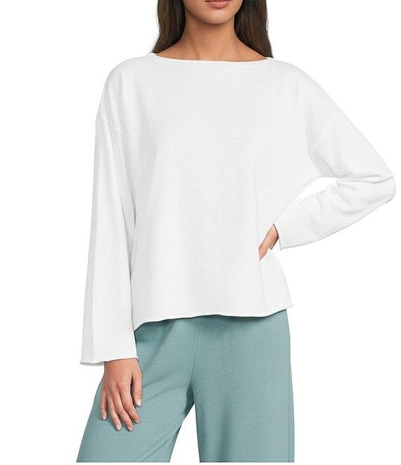 Eileen Fisher Organic Cotton Terry Bateau Neck Long Sleeve Boxy Top Product Image