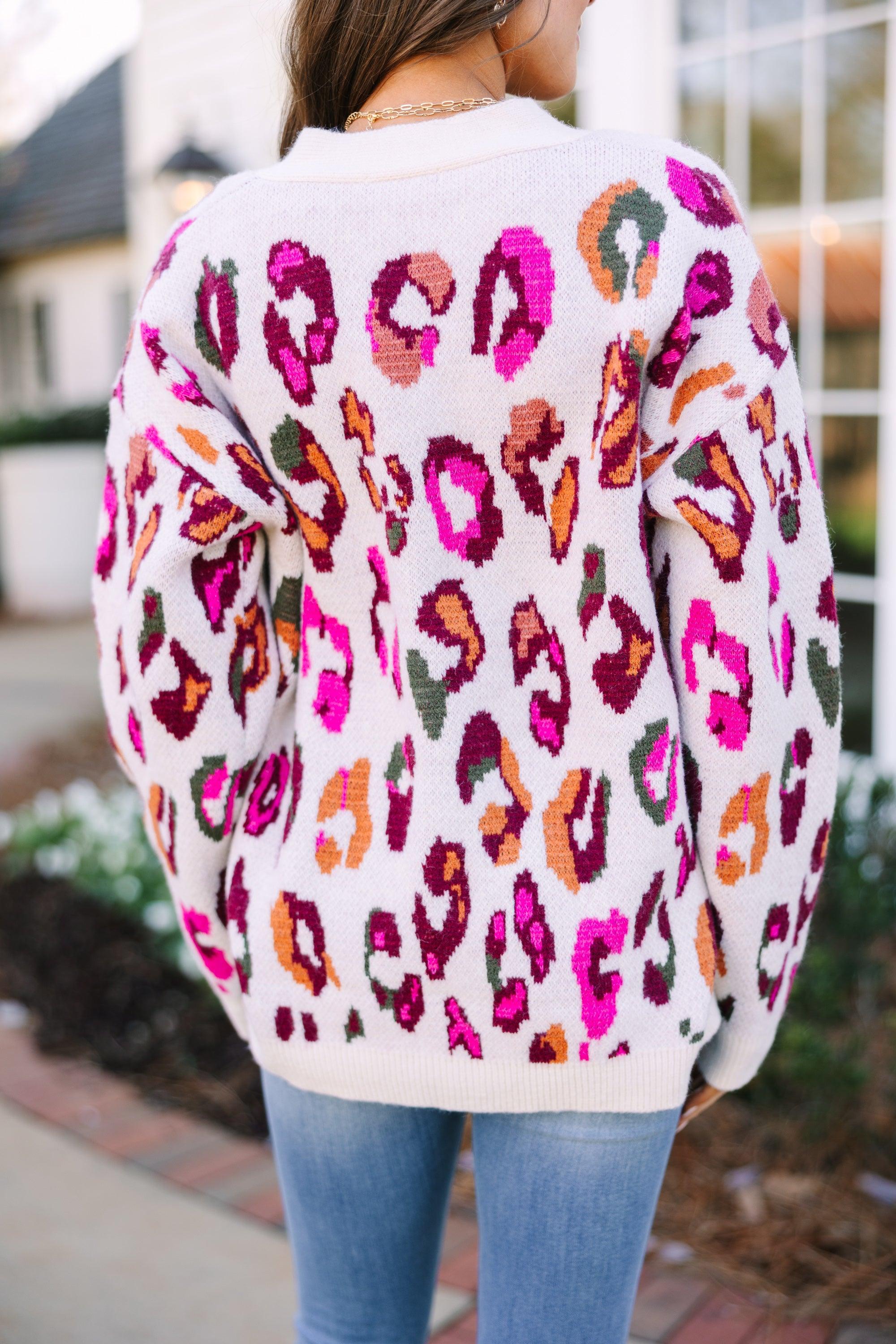 Who You Are Cream White Leopard Cardigan Female Product Image