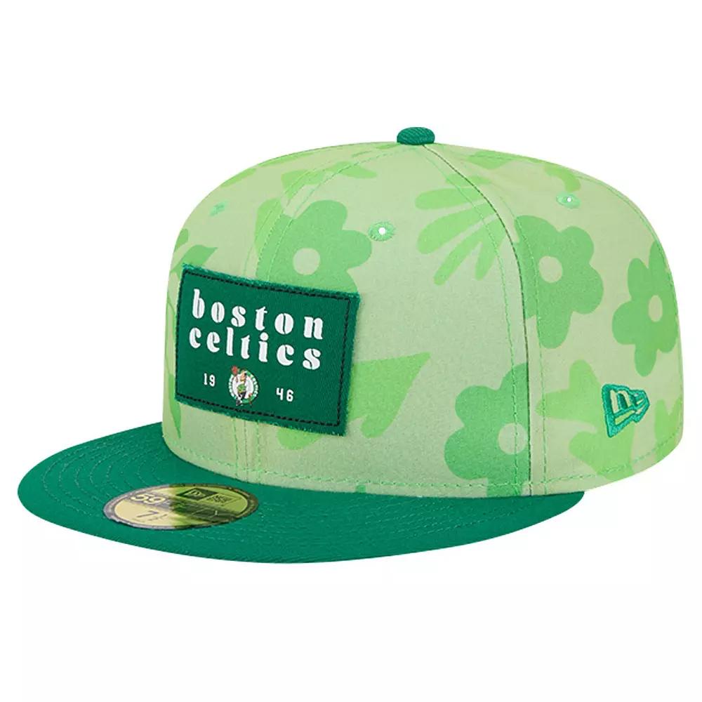 Men's New Era Kelly Green Boston Celtics Palm Fronds 2-Tone 59FIFTY Fitted Hat,  Product Image