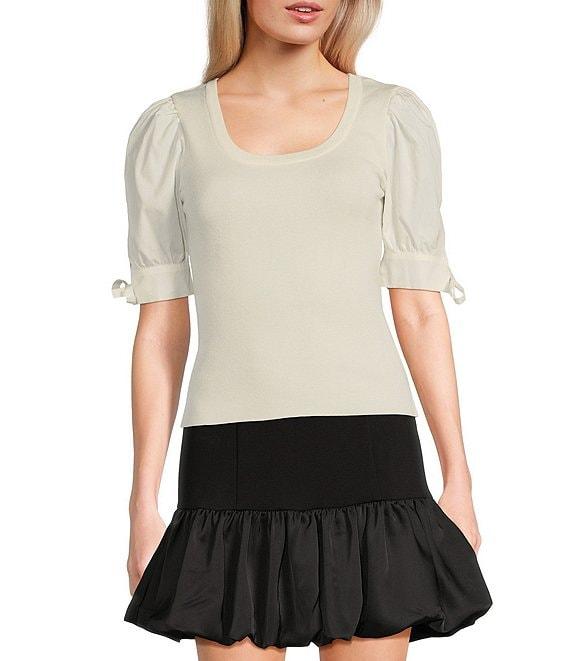 I.N. San Francisco Scoop Neck Tie Side Short Puff Sleeve Sweater Top Product Image