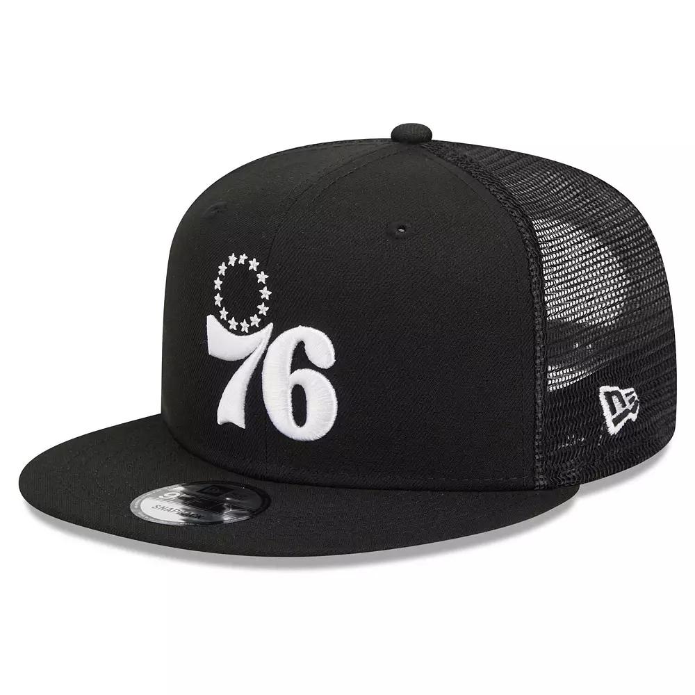 Men's New Era Black Philadelphia 76ers Evergreen 9FIFTY Trucker Snapback Hat, 76r Black Product Image