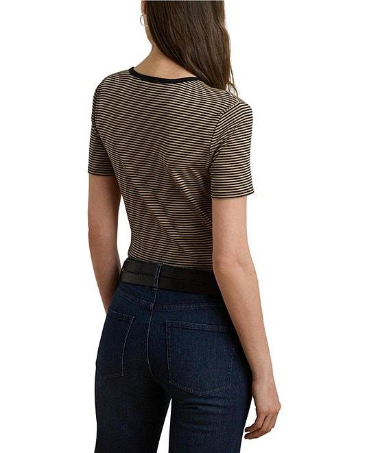 Lauren Ralph Lauren Knit Striped Stretch Cotton Crew Neck Short Sleeve Tee Product Image