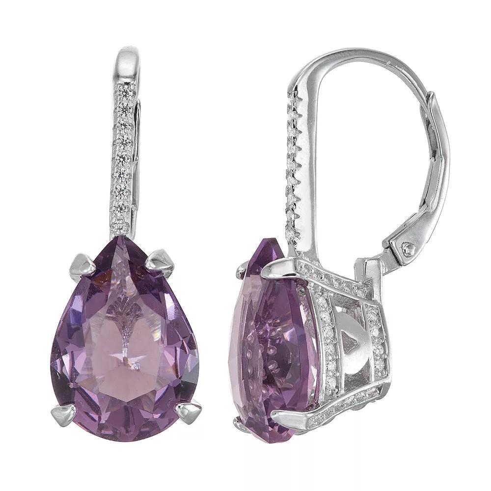 Designs by Gioelli Sterling Silver Simulated Gemstone Teardrop Leverback Earrings, Womens, Simulated Purple Product Image
