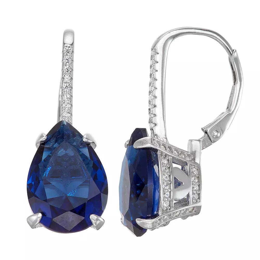 Designs by Gioelli Sterling Silver Simulated Gemstone Teardrop Leverback Earrings, Women's, Simulated Blue Product Image
