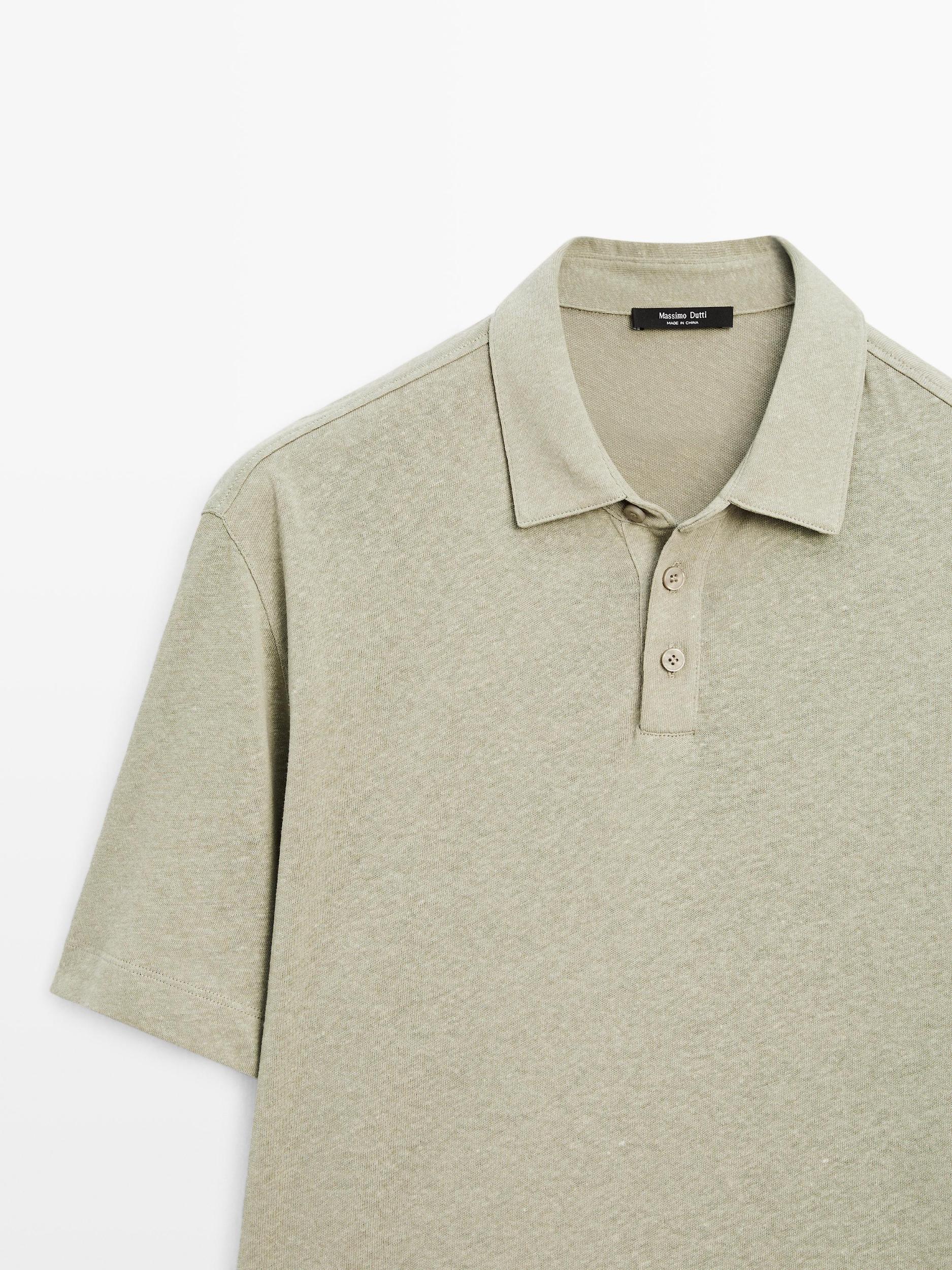 Short sleeve linen blend polo shirt Product Image