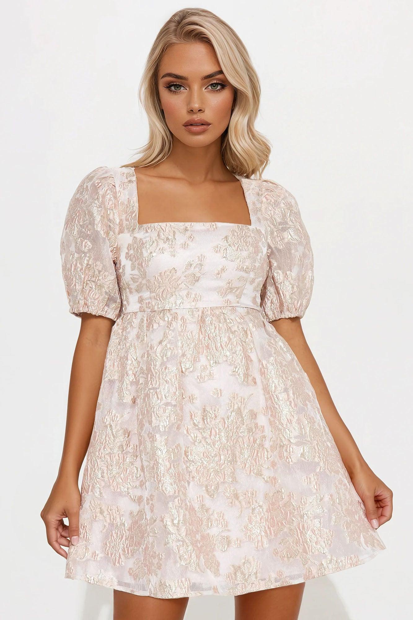 Davina Jacquard Babydoll Mini Dress - Blush Product Image
