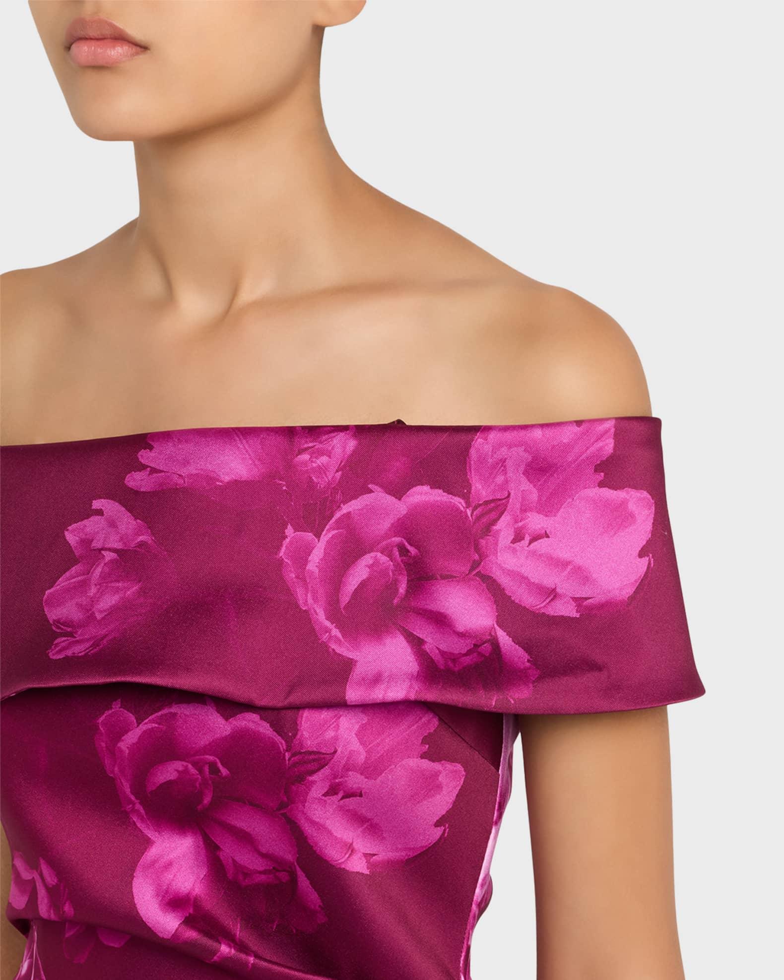 Ruched Floral Off-The-Shoulder Midi Dress Product Image