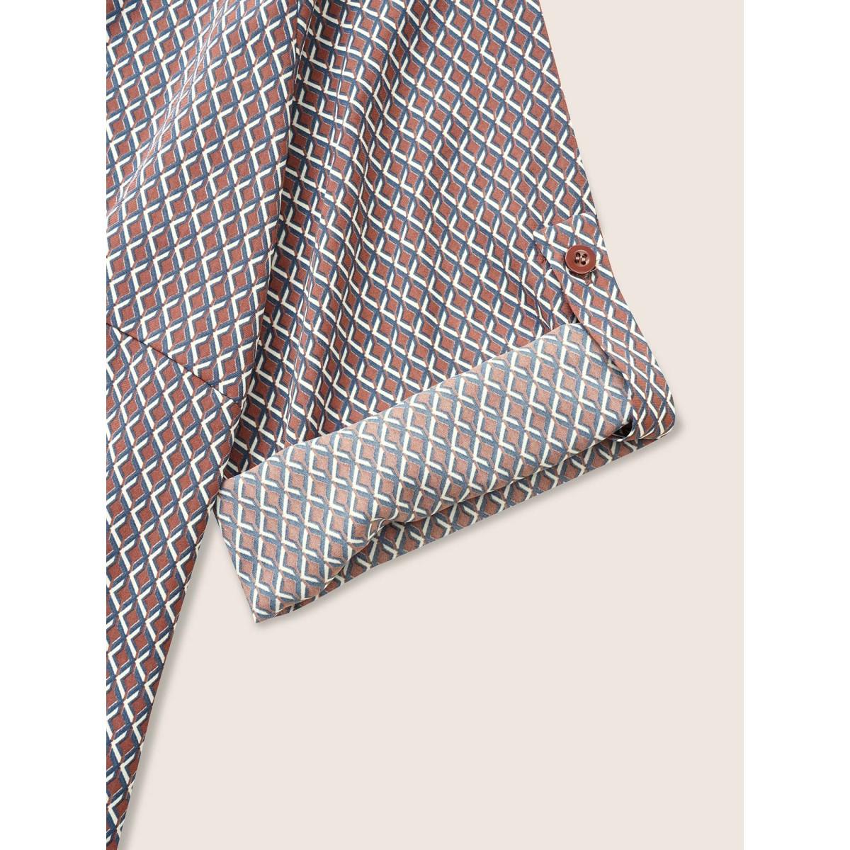 Plus Size Indigo Gingham Ruffle Trim Tab Sleeve Blouse Women At the Office Elbow-length sleeve V-neck Work Blouses BloomChic 26/4X Product Image