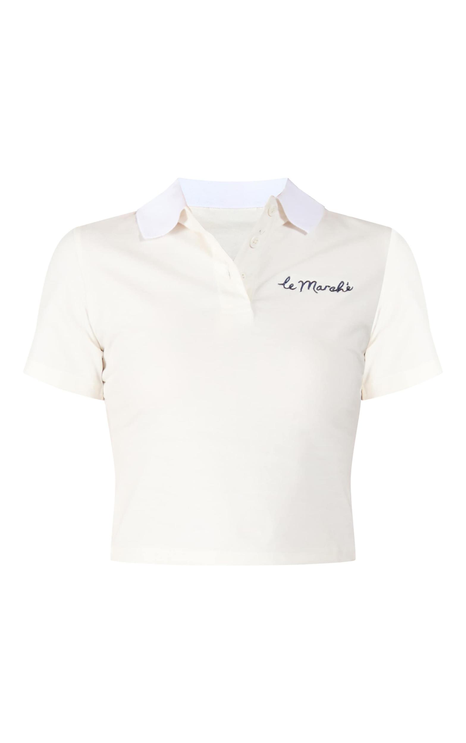 Cream Embroidered Le Marche Logo Fitted Polo Top Product Image