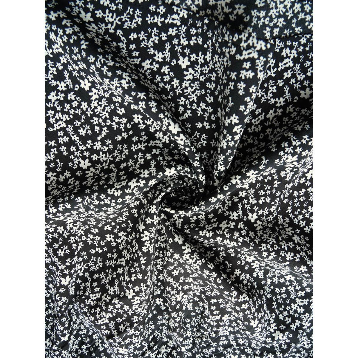 Plus Size Black Ditsy Floral Shirred Ruffle Sleeve Elastic Waist Blouse Women Timeless Short sleeve V-neck Elegant Blouses BloomChic 28/5X Product Image