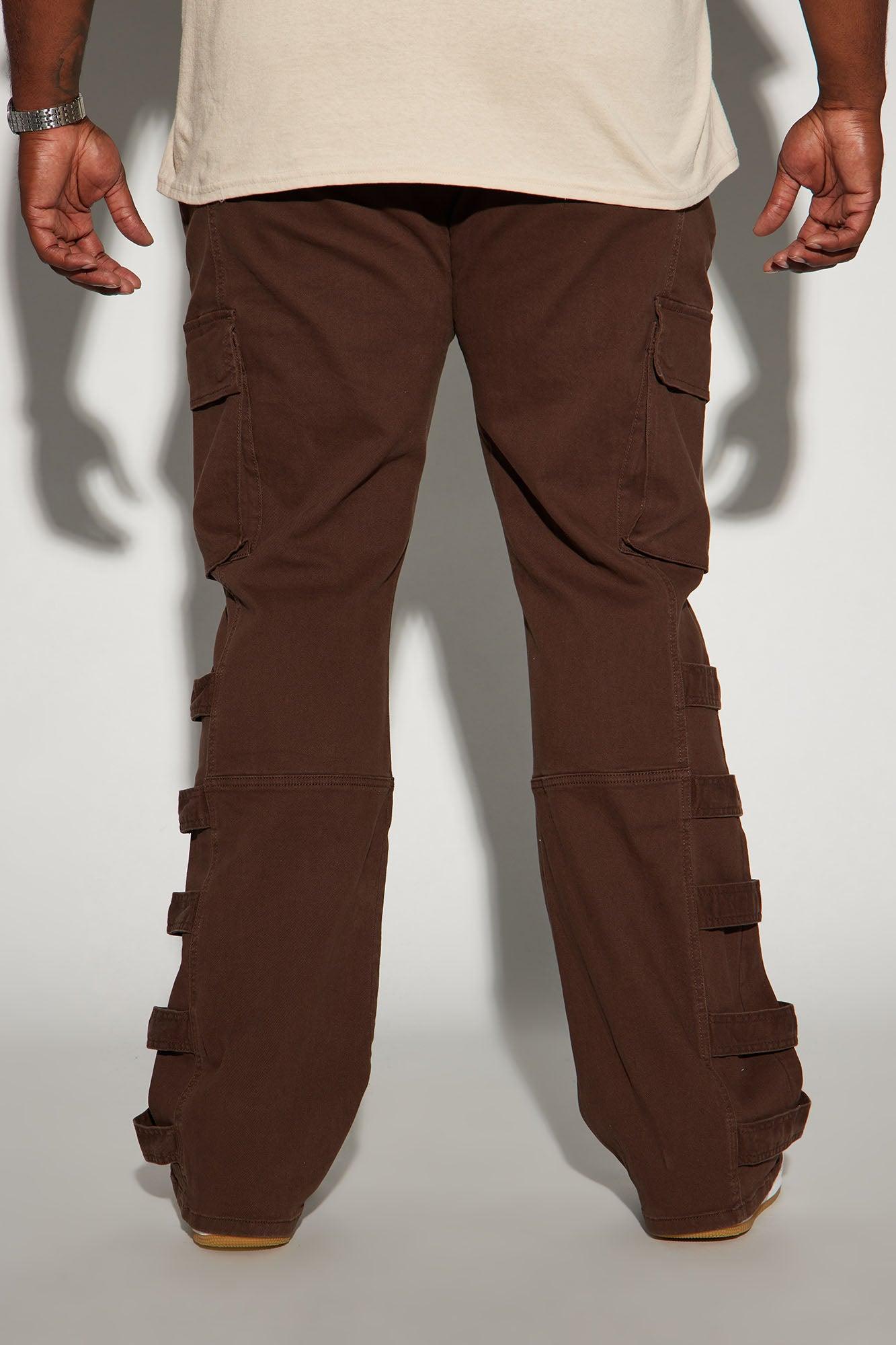 Cadell Stacked Slim Flare Cargo Pants - Dark Brown Product Image