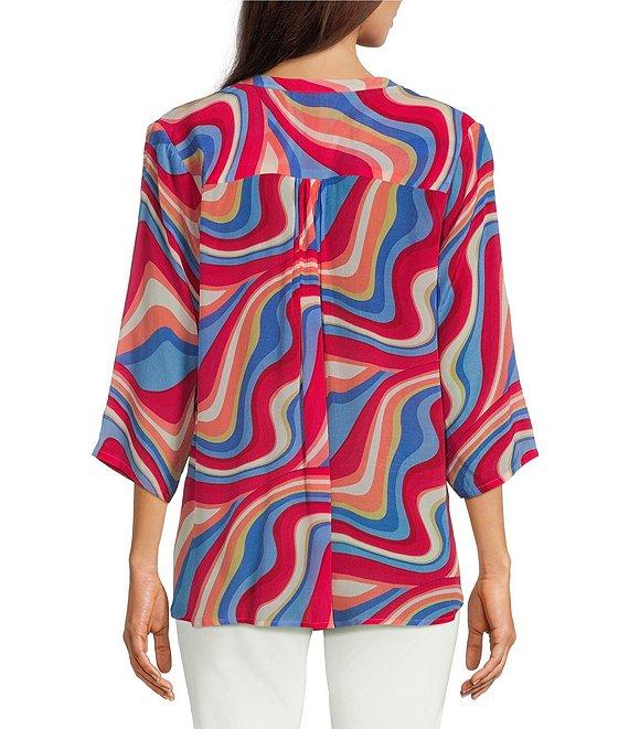 APNY Printed Tassel V-Neck 3/4 Sleeve Blouse Product Image